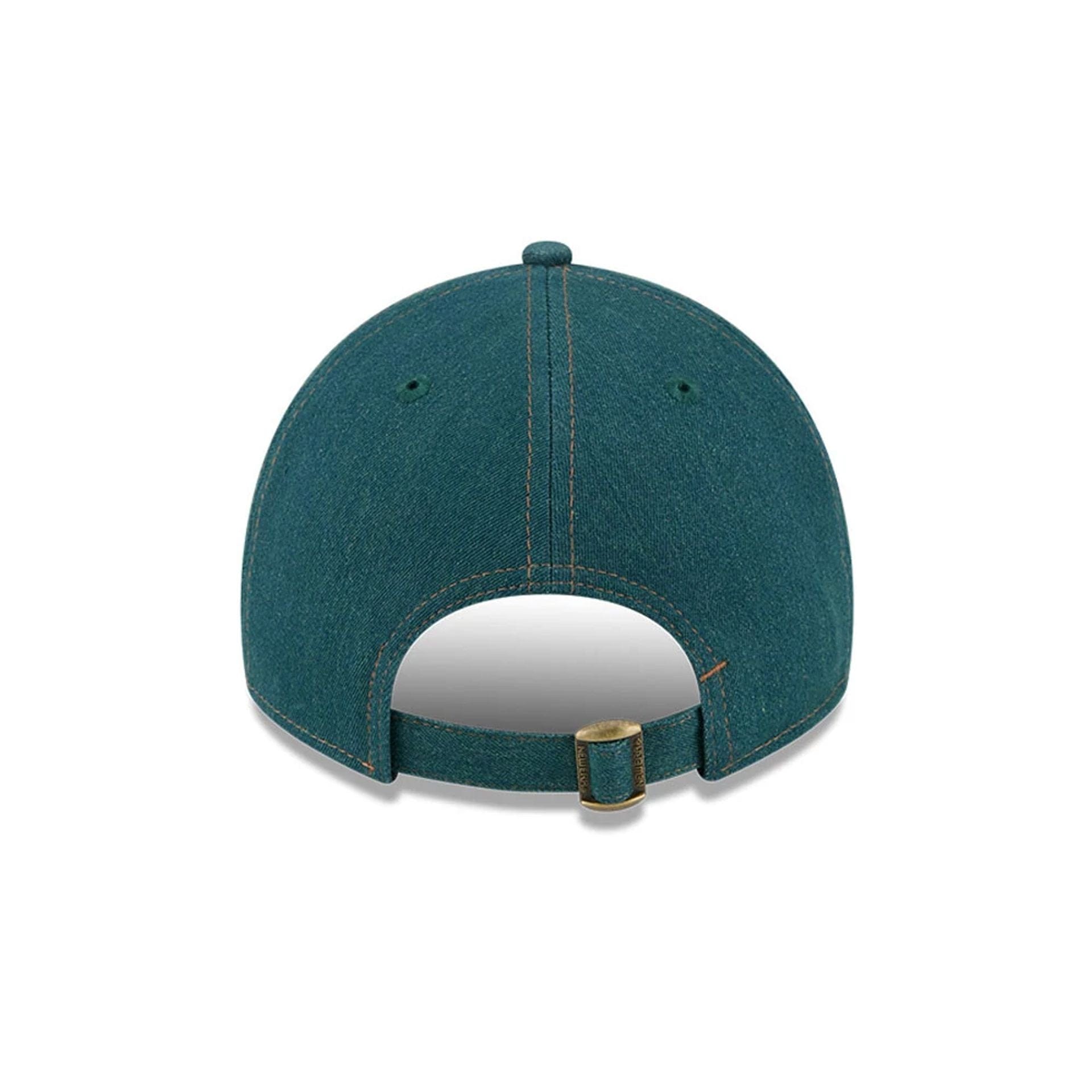 Pictured is this MLB Forest Denim New York Yankees 9TWENTY A-Frame Adjustable cap in green. 6