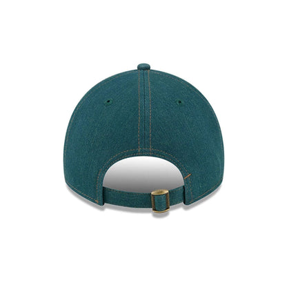 Pictured is this MLB Forest Denim New York Yankees 9TWENTY A-Frame Adjustable cap in green. 6