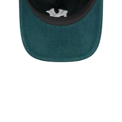 Pictured is this MLB Forest Denim New York Yankees 9TWENTY A-Frame Adjustable cap in green. 7