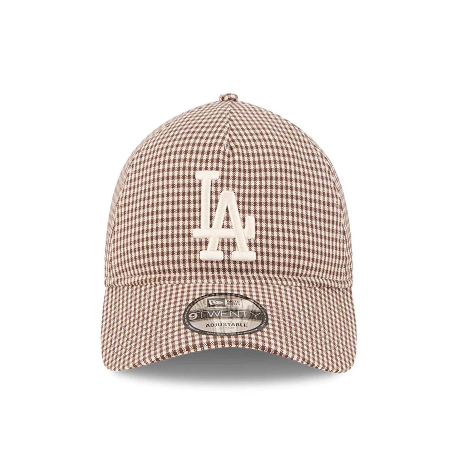 Pictured is this MLB Check LA Dodgers 9TWENTY A-Frame cap in open brown. 3