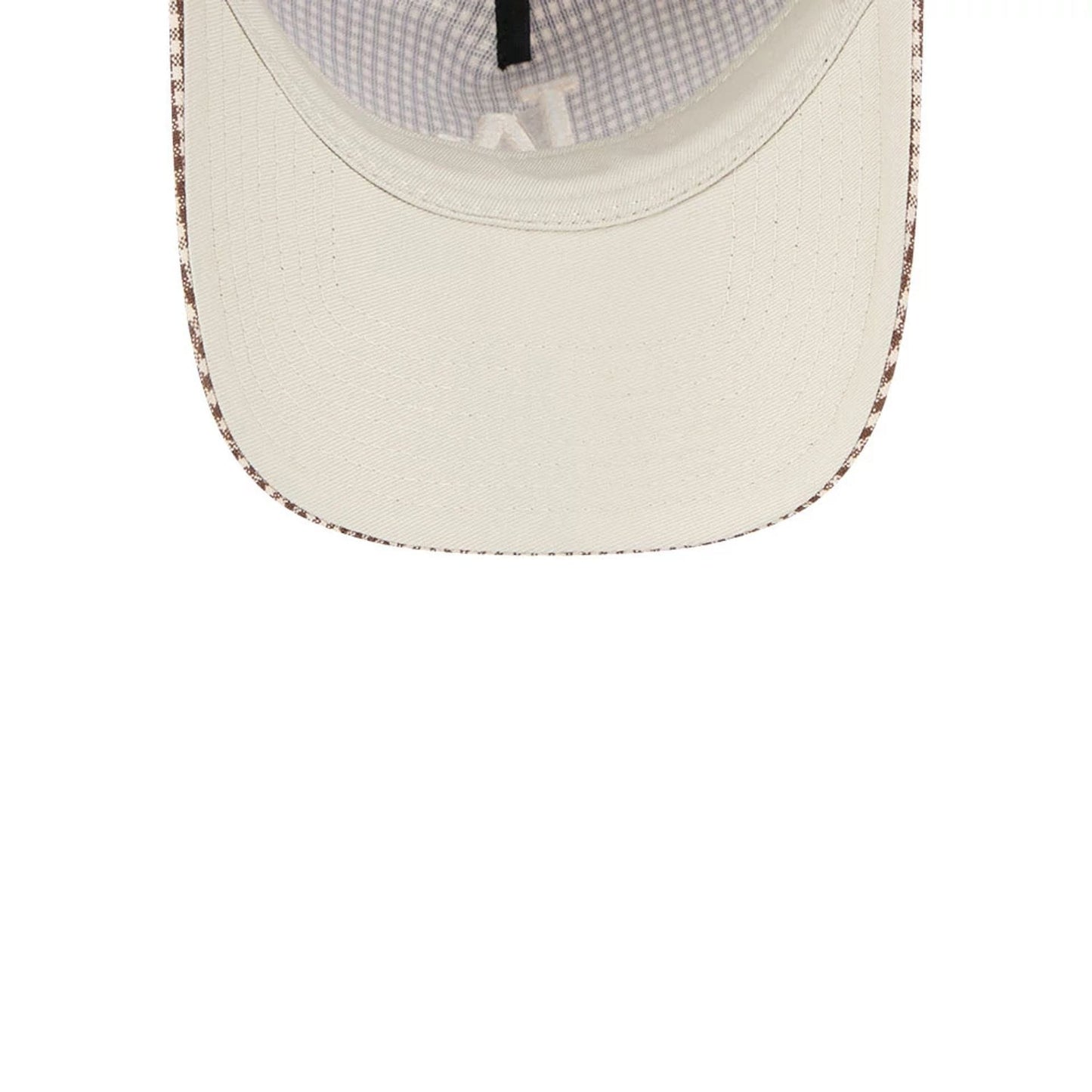 Pictured is this MLB Check LA Dodgers 9TWENTY A-Frame cap in open brown. 2