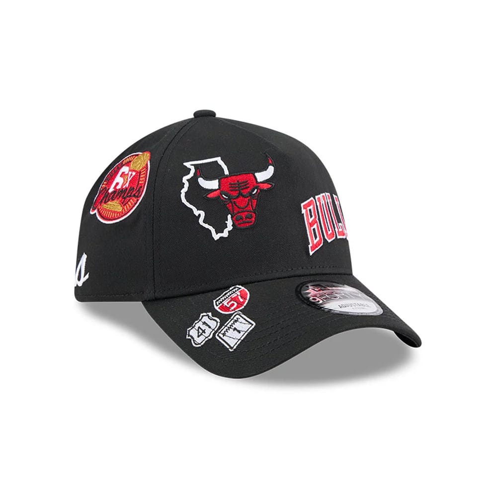 Pictured is this NBA All Over Chicago Bulls 9FORTY A-Frame cap in black. 3