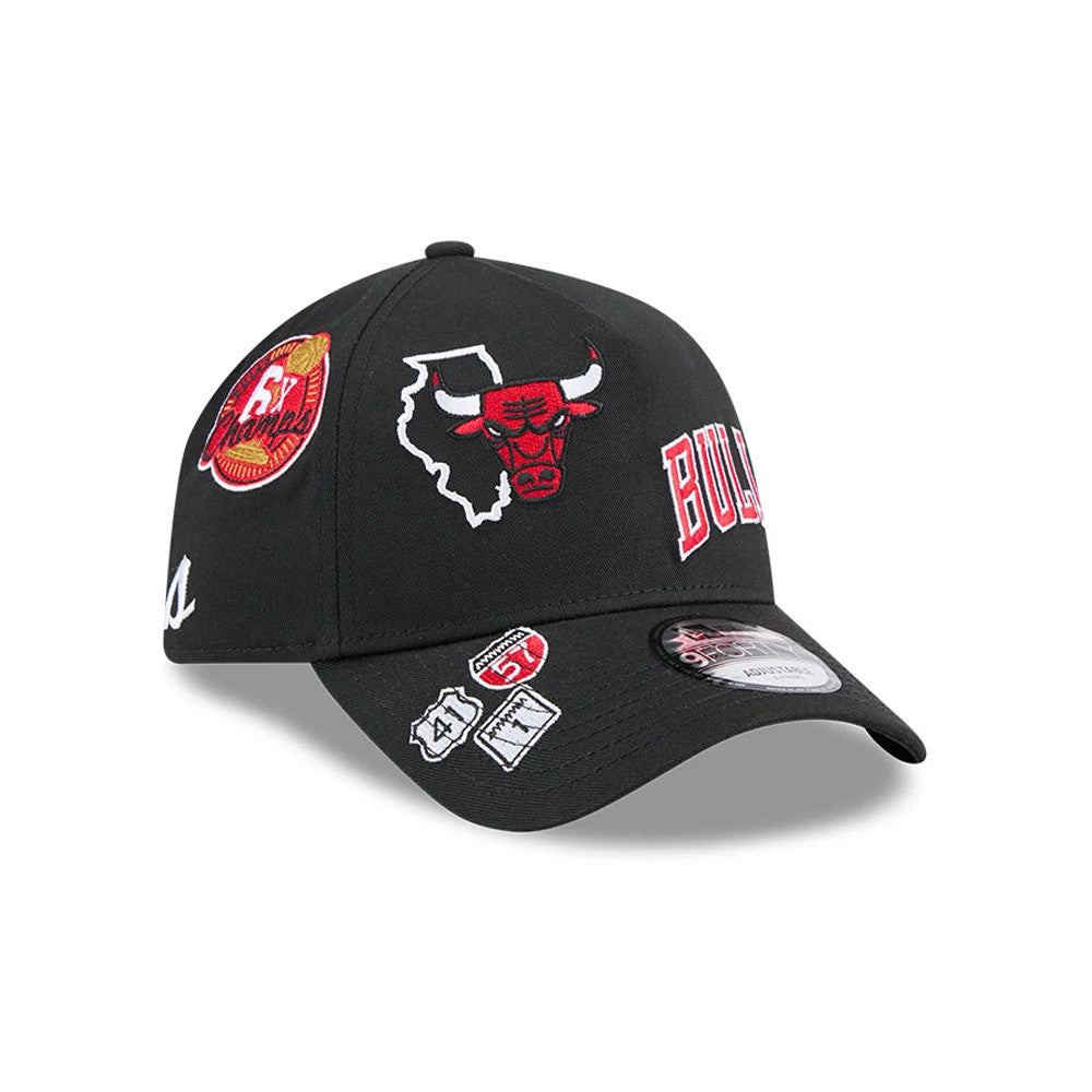 Pictured is this NBA All Over Chicago Bulls 9FORTY A-Frame cap in black. 3