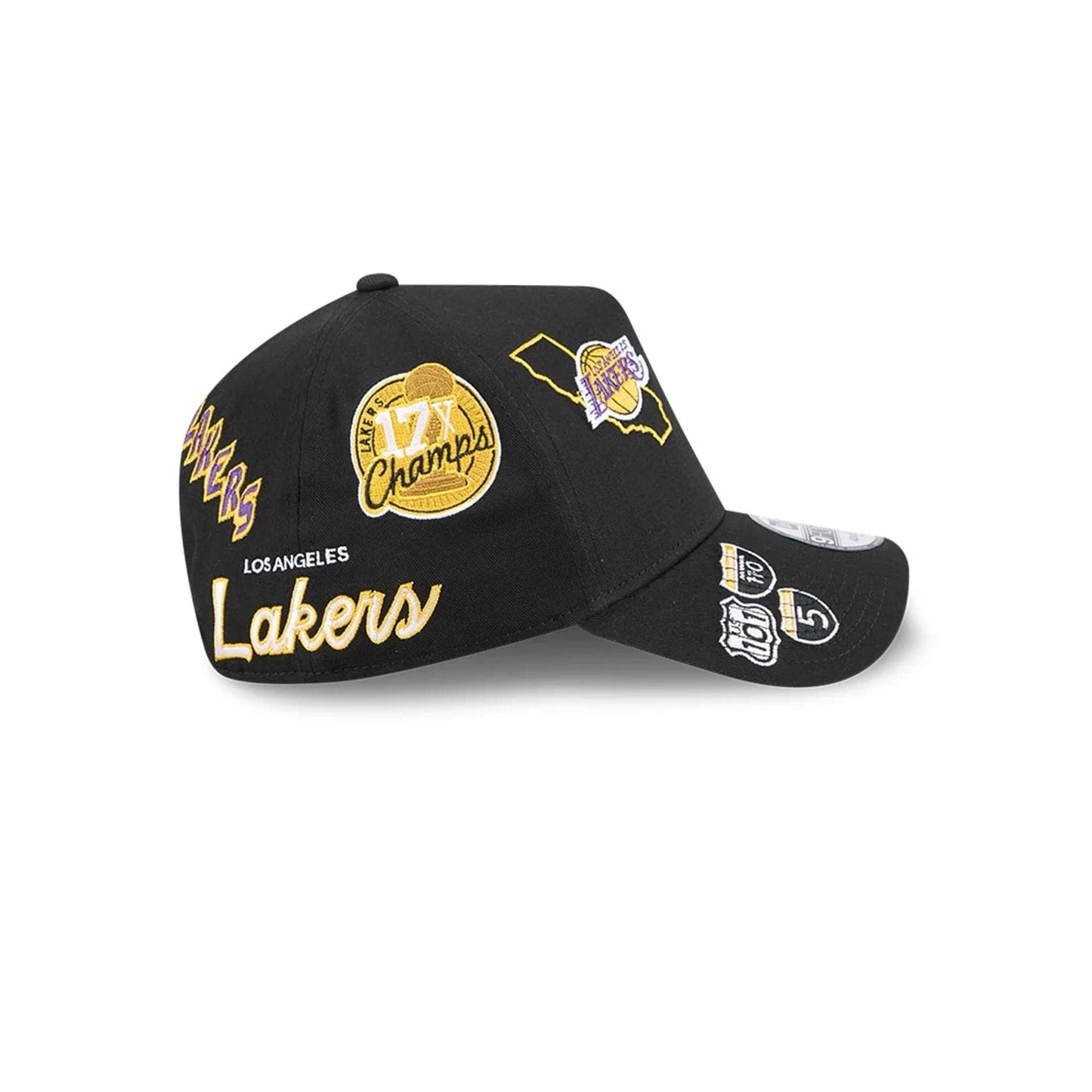 Pictured is this NBA All Over LA Lakers 9FORTY A-Frame cap in black. 5