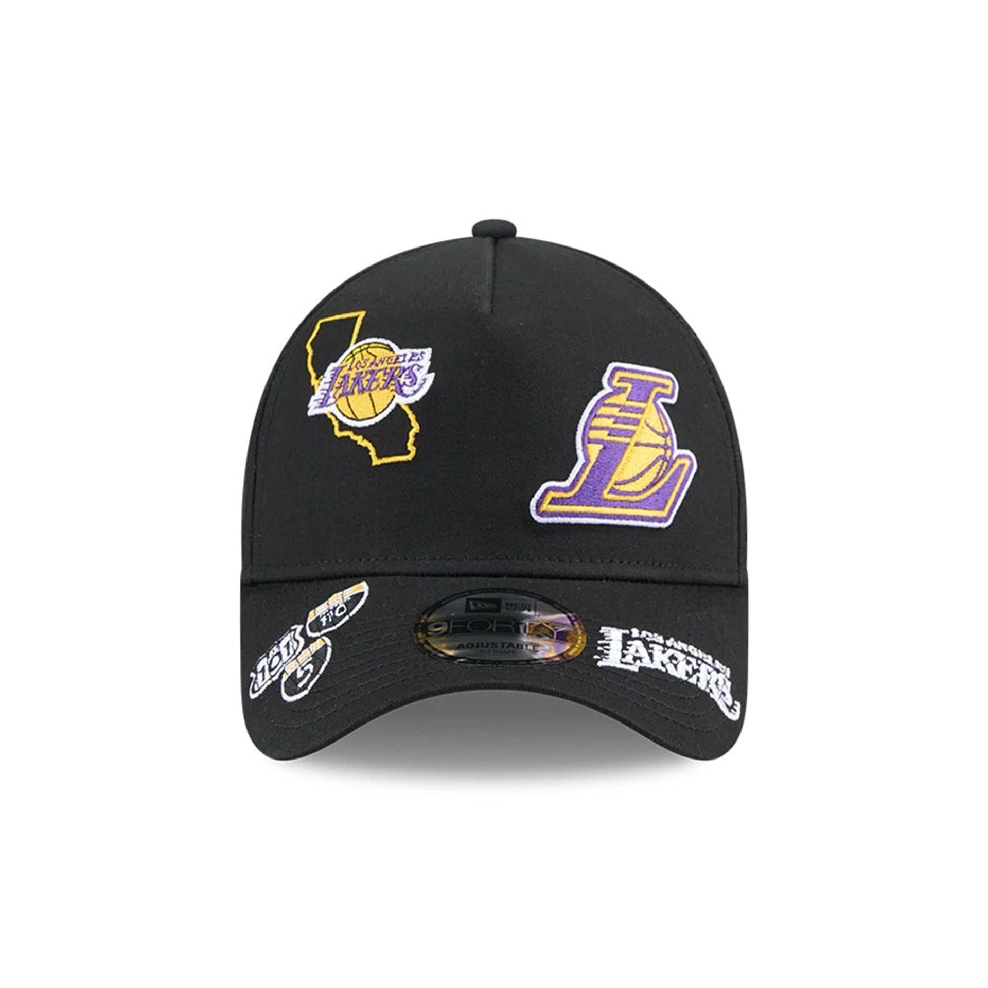 Pictured is this NBA All Over LA Lakers 9FORTY A-Frame cap in black. 2