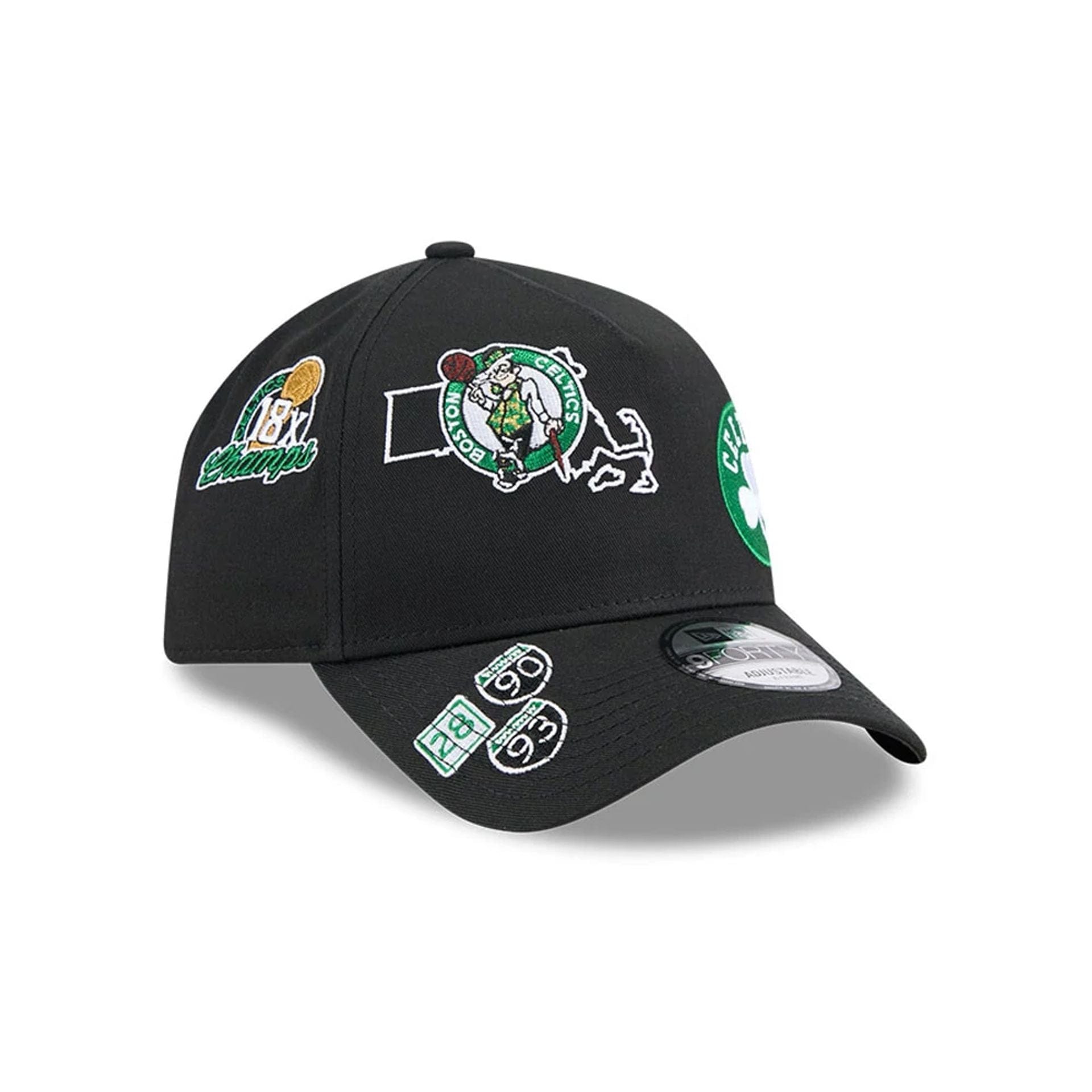 Pictured is this NBA All Over Boston Celtics 9FORTY A-Frame cap in black. 3