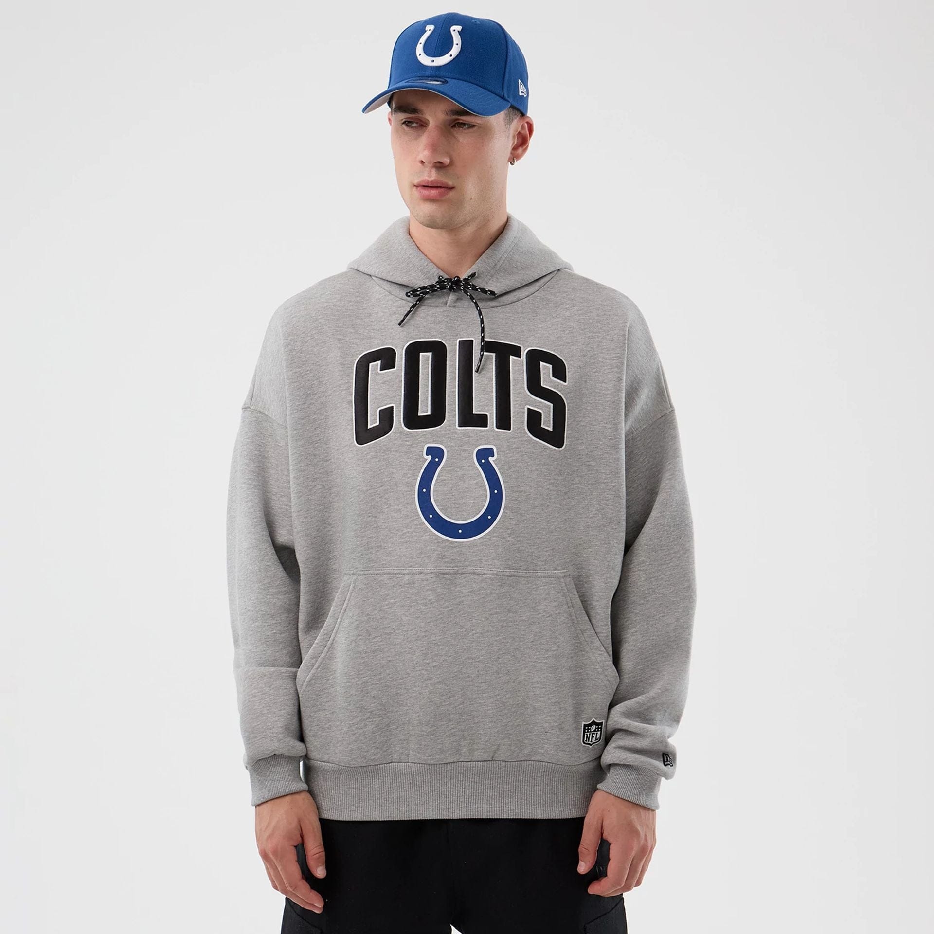 The Male model is wearing Indianapolis Colts NFL International Series Games Grey Pullover Hoodie  1