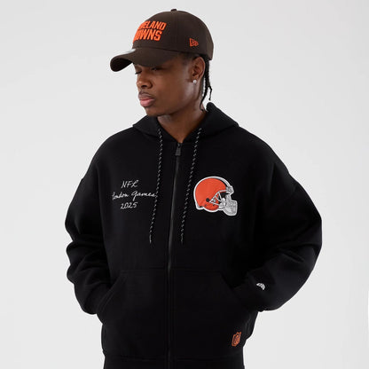 The Male model is wearing Cleveland Browns NFL International Series Games Black Full Zip Hoodie  7