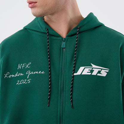 The Male model is wearing New York Jets NFL International Series Games Green Full Zip Hoodie 3