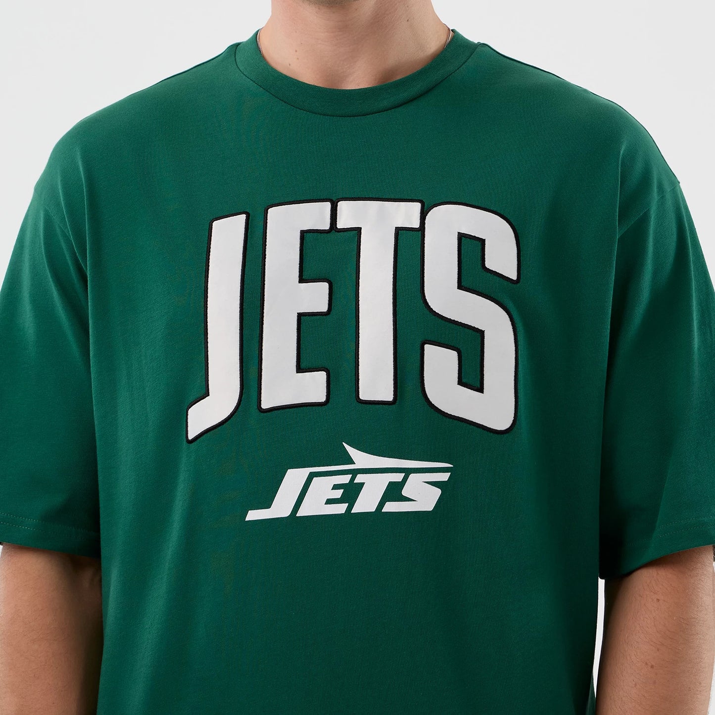 The Male model is wearing New York Jets NFL International Series Games Green Oversized T-Shirt 3