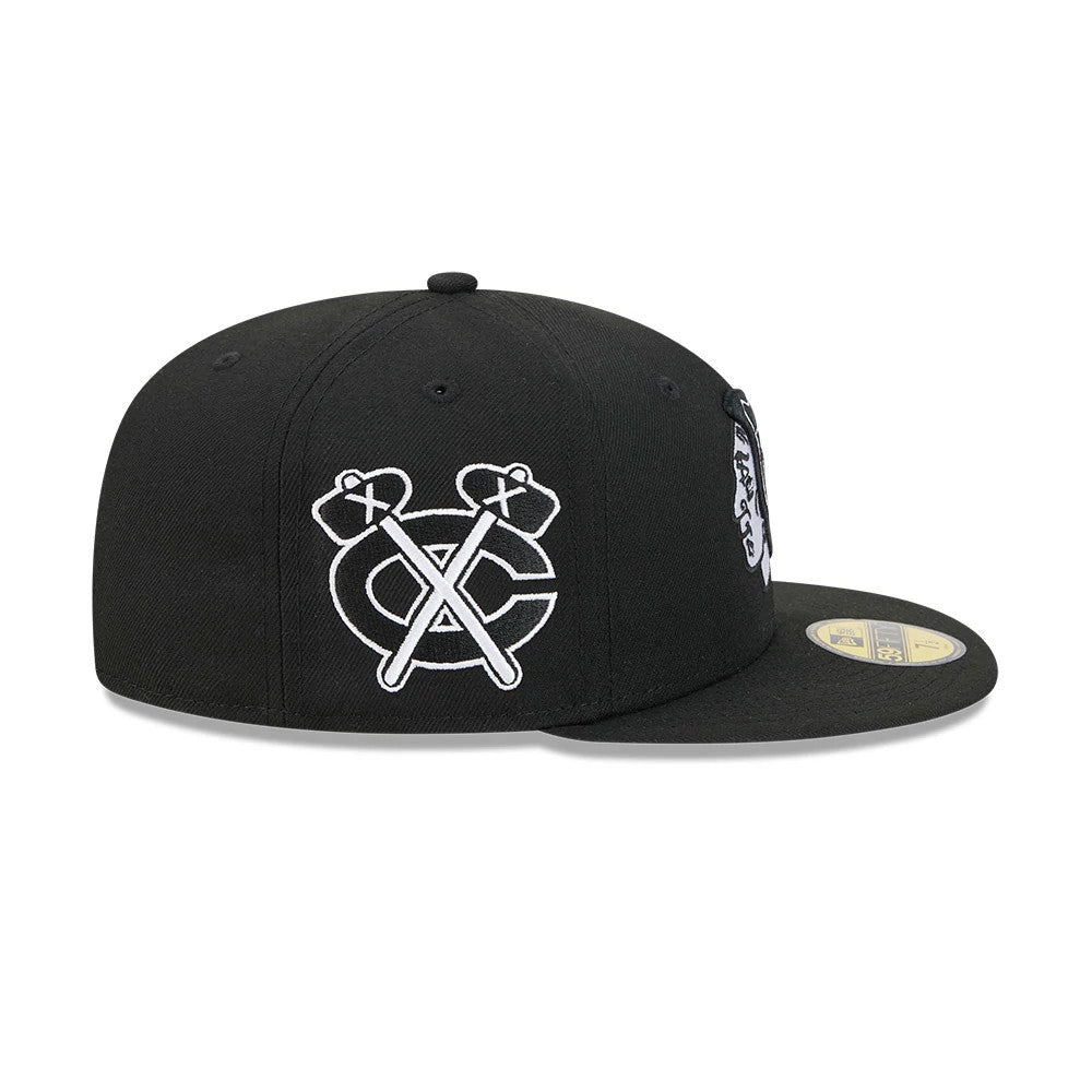 Pictured is this NHL Evergreen Chicago Blackhawks 59FIFTY Fitted cap in black. 5