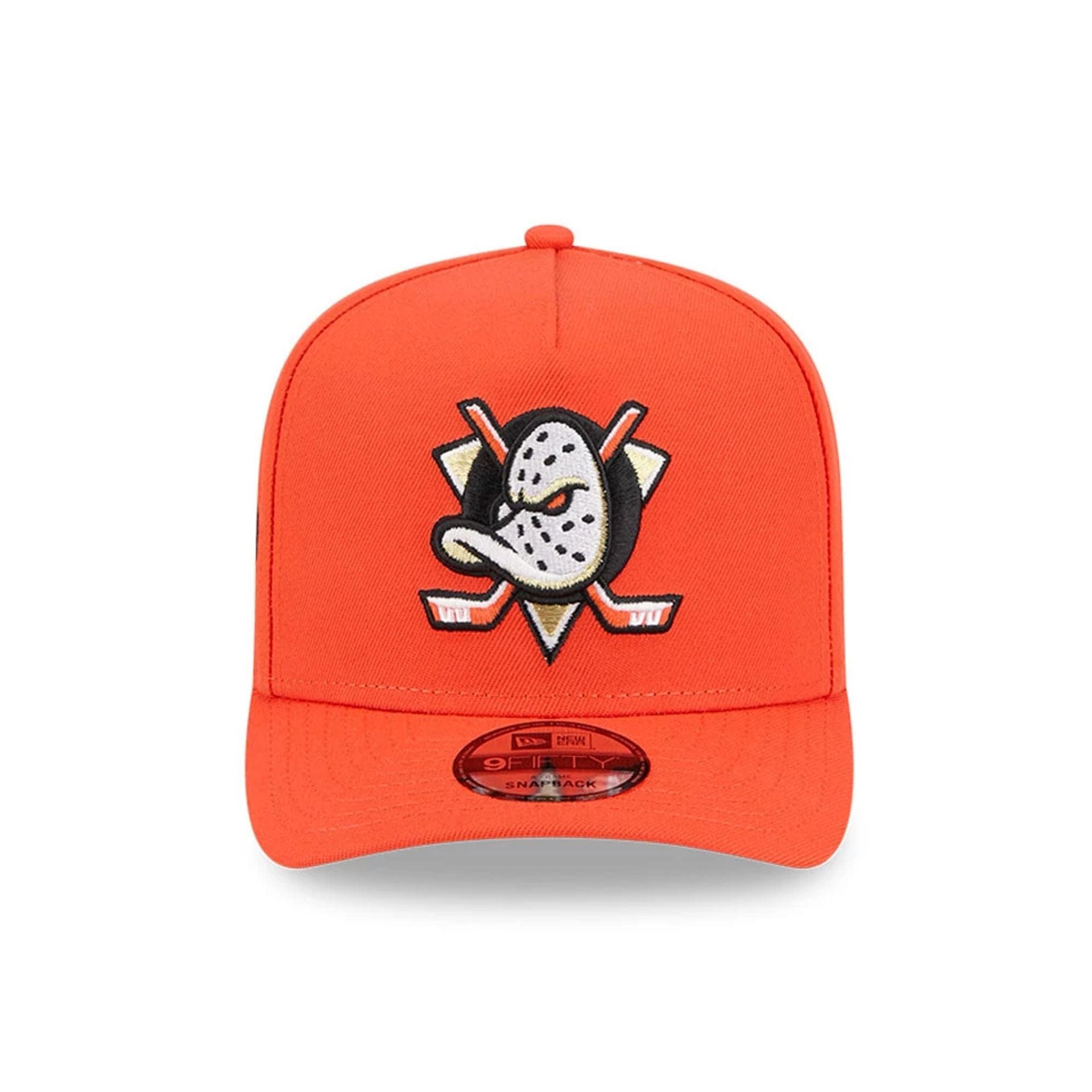 Pictured is this NHL Evergreen Anaheim Ducks 9FIFTY A-Frame Snapback cap in orange. 3