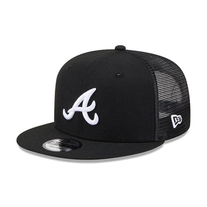 Pictured is this MLB Evergreen Atlanta Braves 9FIFTY Trucker cap in black. 1