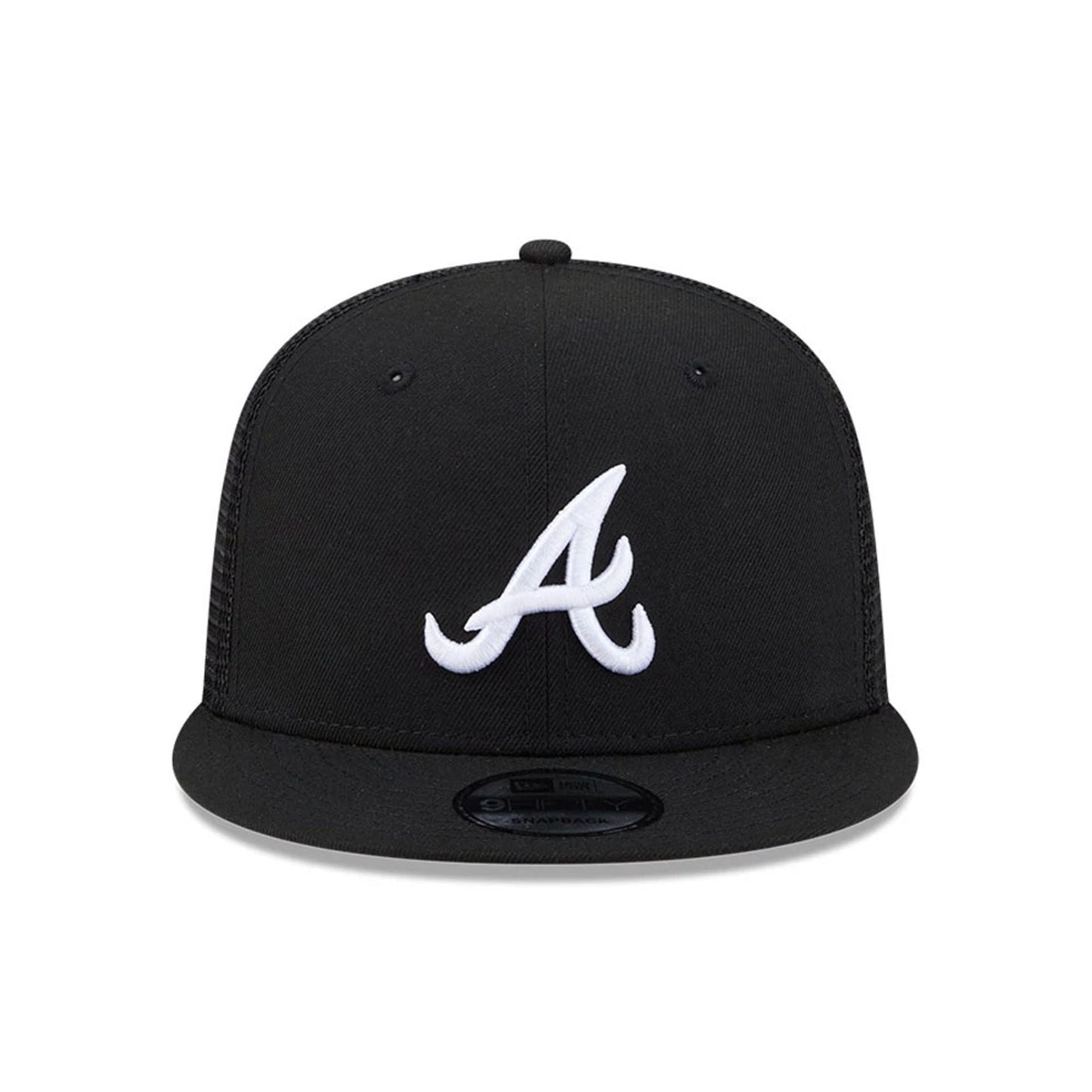 Pictured is this MLB Evergreen Atlanta Braves 9FIFTY Trucker cap in black. 3
