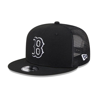 Pictured is this MLB Evergreen Boston Red Sox 9FIFTY Trucker cap in black. 1