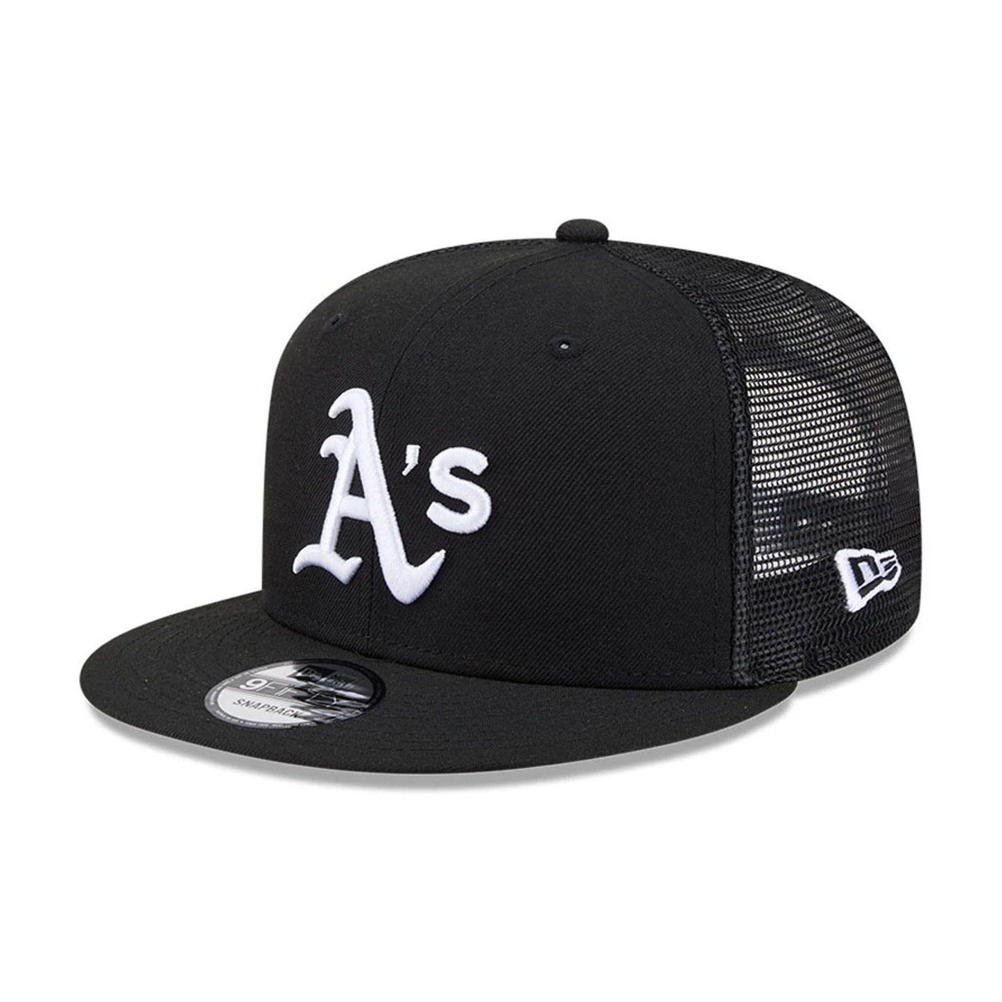 Pictured is this MLB Evergreen Athletics 9FIFTY Trucker cap in black. 1