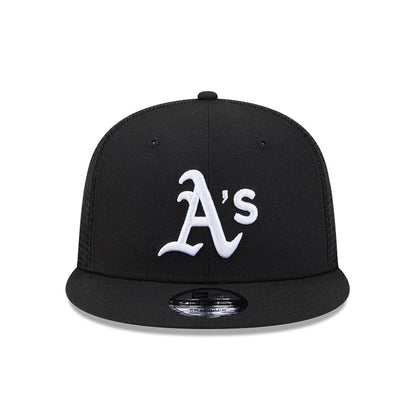 Pictured is this MLB Evergreen Athletics 9FIFTY Trucker cap in black. 3