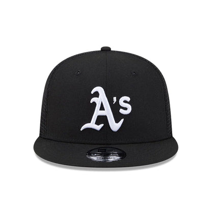 Pictured is this MLB Evergreen Athletics 9FIFTY Trucker cap in black. 3