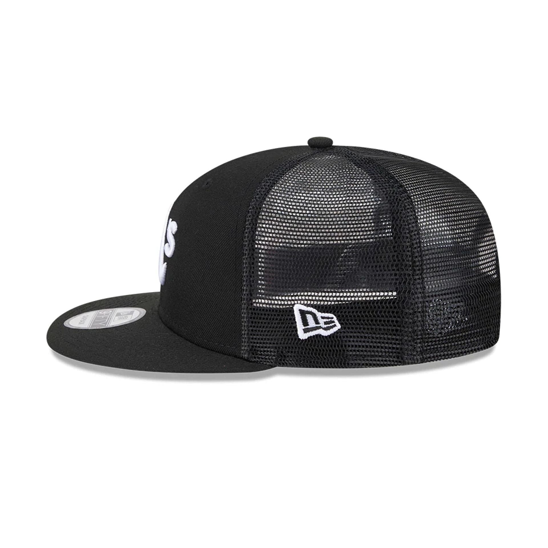 Pictured is this MLB Evergreen Athletics 9FIFTY Trucker cap in black. 5