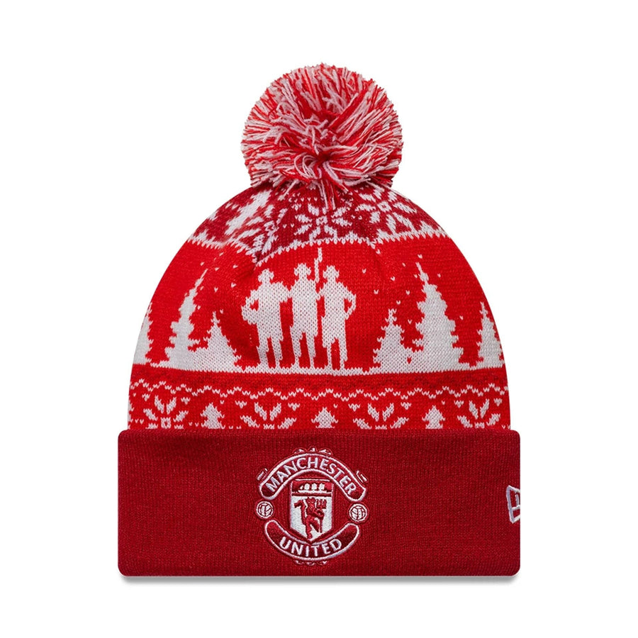 This is a Manchester United FC Xmas Red Cuff knit Beanie Hat 1