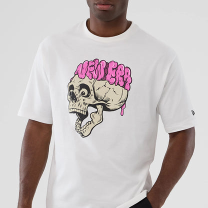 The Male model is wearing  New Era Halloween Skull Graphic White Oversized T-Shirt 6