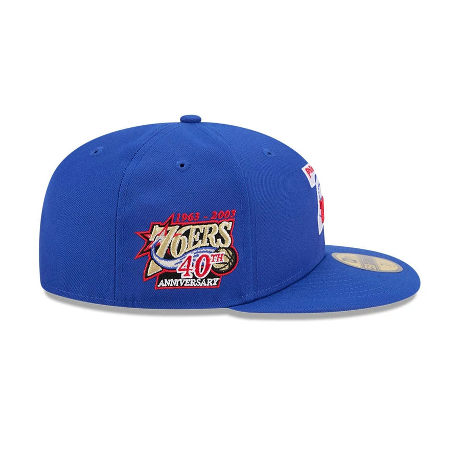 Pictured is this NBA Hardwood Classic Philadelphia 76ers 59FIFTY Fitted cap in blue. 5