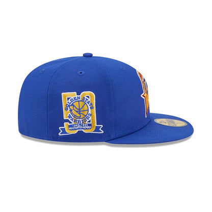 Pictured is this NBA Hardwood Classic Sidepatch Golden State Warriors 59FIFTY Fitted cap in blue. 5