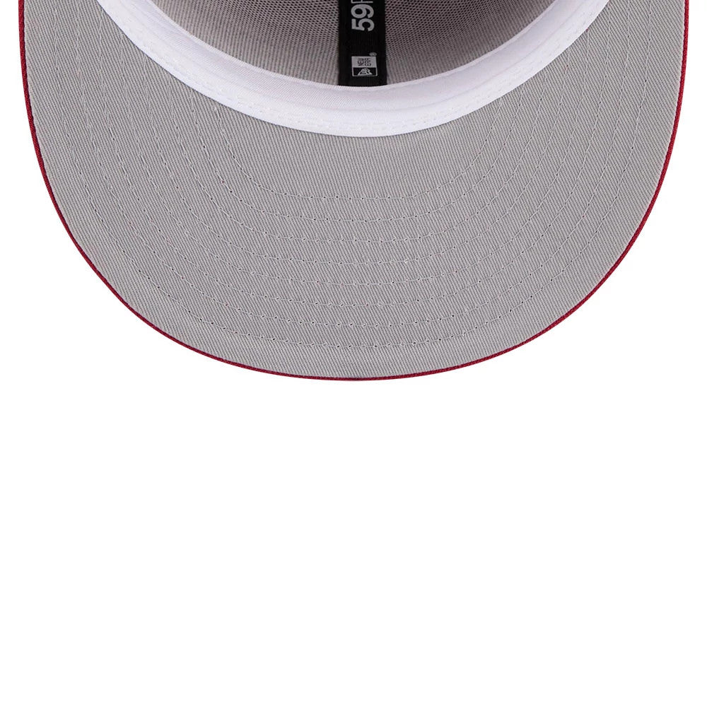 Pictured is this NBA Hardwood Classic Denver Nuggets 59FIFTY Fitted cap in dark red. 2