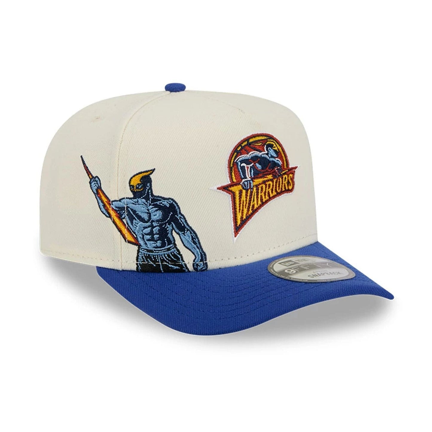Pictured is this NBA Hardwood Classic Golden State Warriors 9FIFTY A-Frame Snapback cap in blue. 1