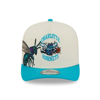 Pictured is this NBA Hardwood Classic Charlotte Hornets 9FIFTY A-Frame Snapback cap in turquoise. 3