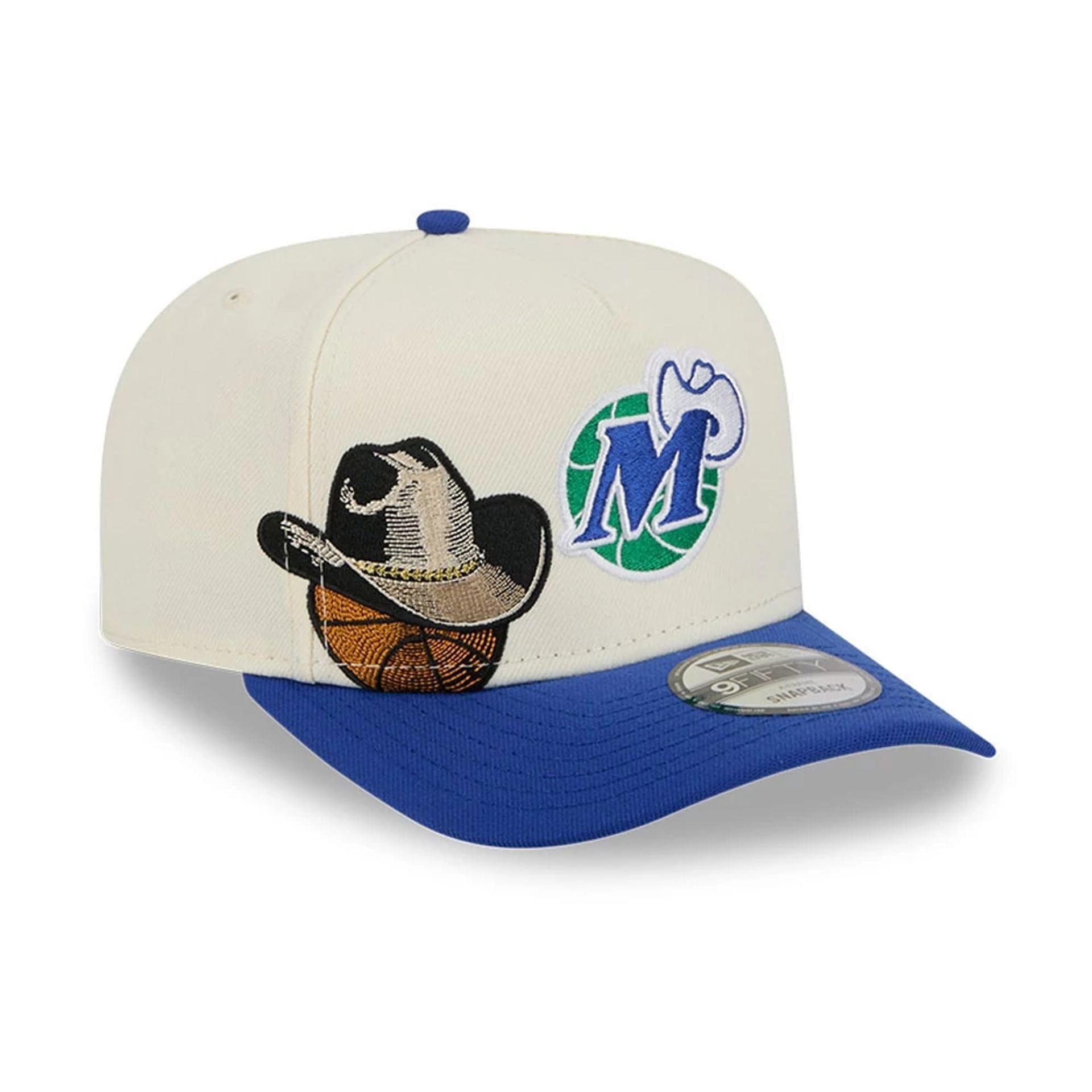 Pictured is this NBA Hardwood Classic Dallas Mavericks 9FIFTY A-Frame Snapback cap in blue. 1