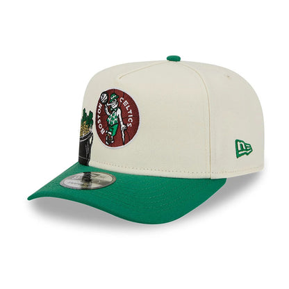 Pictured is this NBA Hardwood Classic Boston Celtics 9FIFTY A-Frame Snapback cap in cream. 4