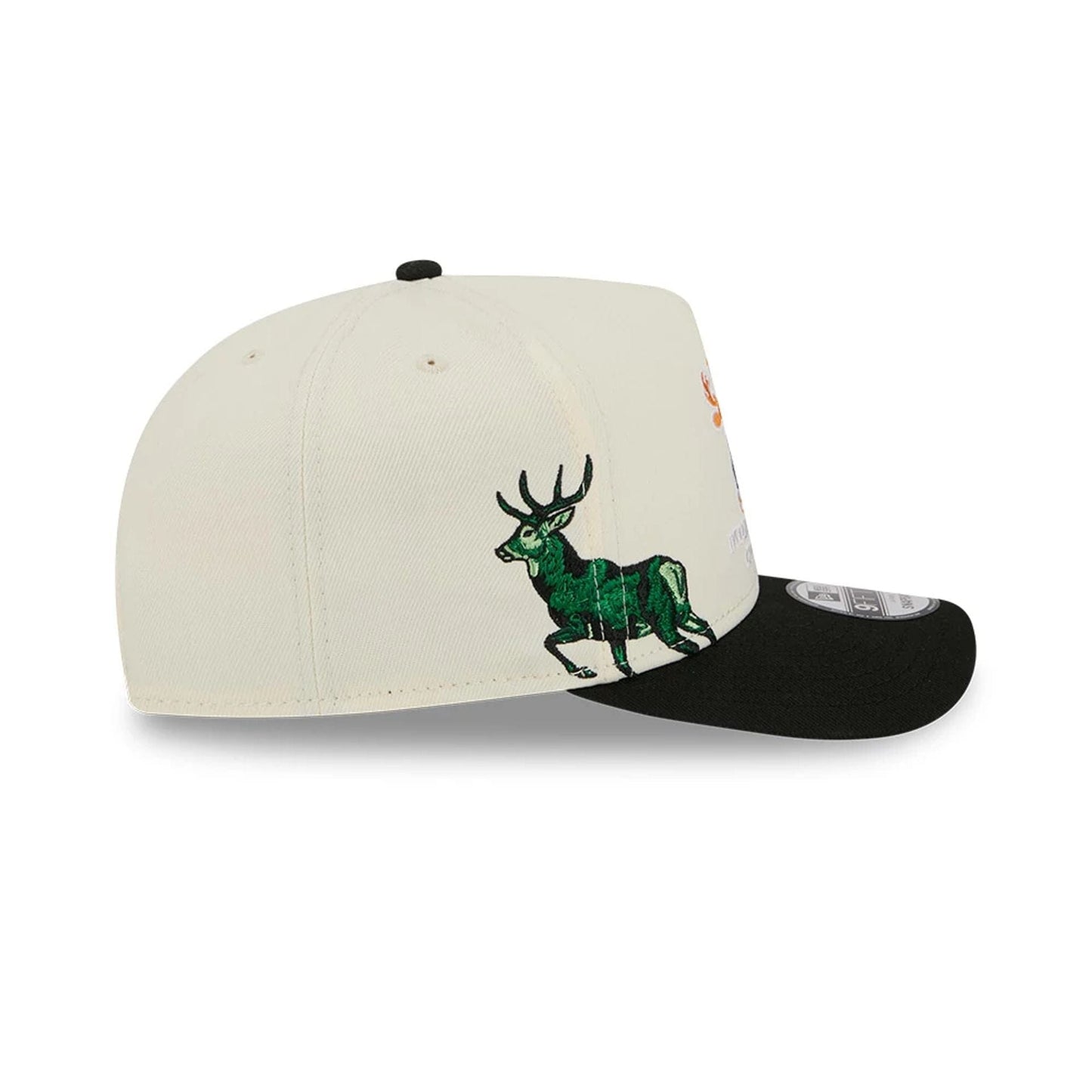 Pictured is this NBA Hardwood Classic Milwaukee Bucks 9FIFTY A-Frame Snapback cap in black. 5