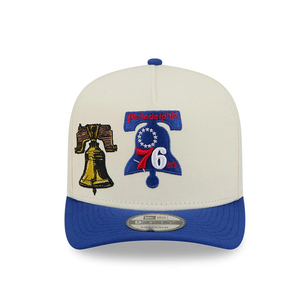 Pictured is this NBA Hardwood Classic Philadelphia 76ers 9FIFTY A-Frame Snapback cap in blue. 3