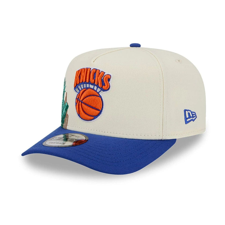 Pictured is this NBA Hardwood Classic New York Knicks 9FIFTY A-Frame Snapback cap in blue. 4