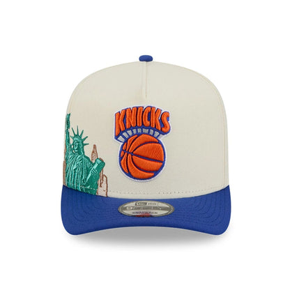 Pictured is this NBA Hardwood Classic New York Knicks 9FIFTY A-Frame Snapback cap in blue. 3