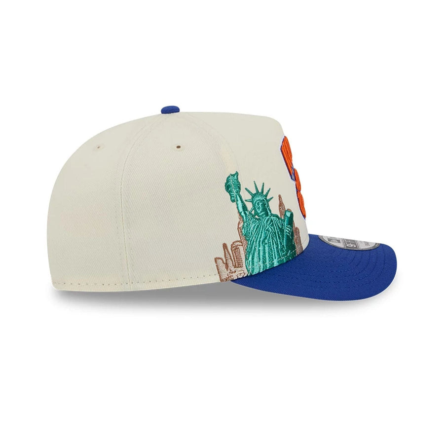 Pictured is this NBA Hardwood Classic New York Knicks 9FIFTY A-Frame Snapback cap in blue. 5