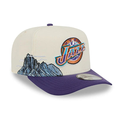 Pictured is this NBA Hardwood Classic Utah Jazz 9FIFTY A-Frame Snapback cap in dark purple. 1