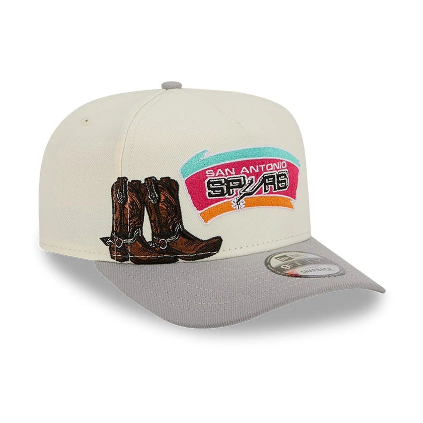Pictured is this NBA Hardwood Classic San Antonio Spurs 9FIFTY A-Frame Snapback cap in grey. 1