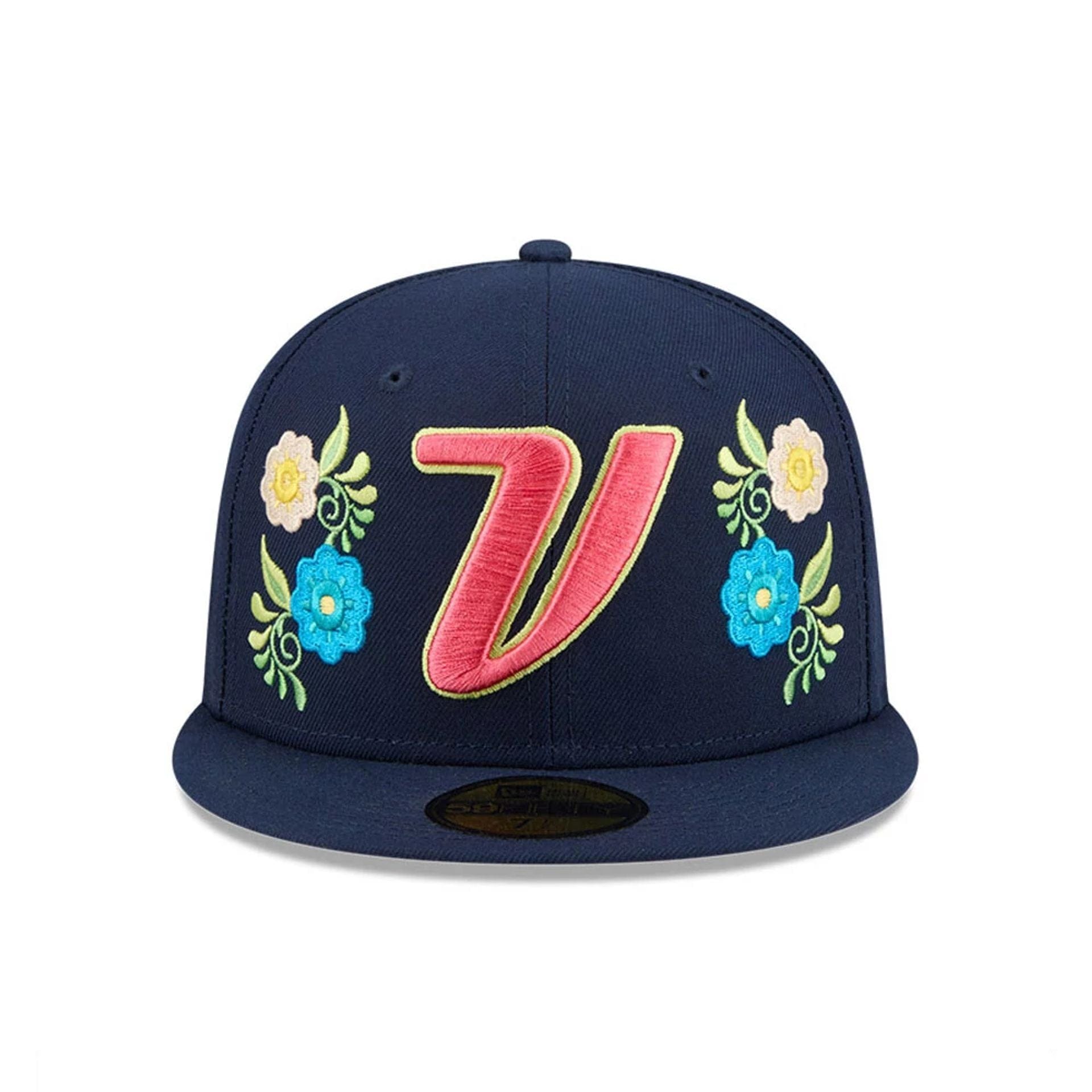 Pictured is this World Baseball Classic Latin Embroidery Venezuela 59FIFTY Fitted cap in dark blue. 3