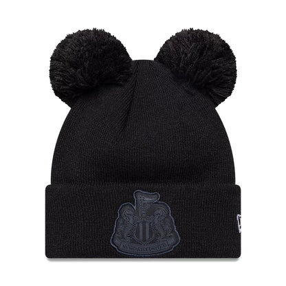 This is a Newcastle United FC Youth Tonal Black Double Pom knit Beanie Hat 1
