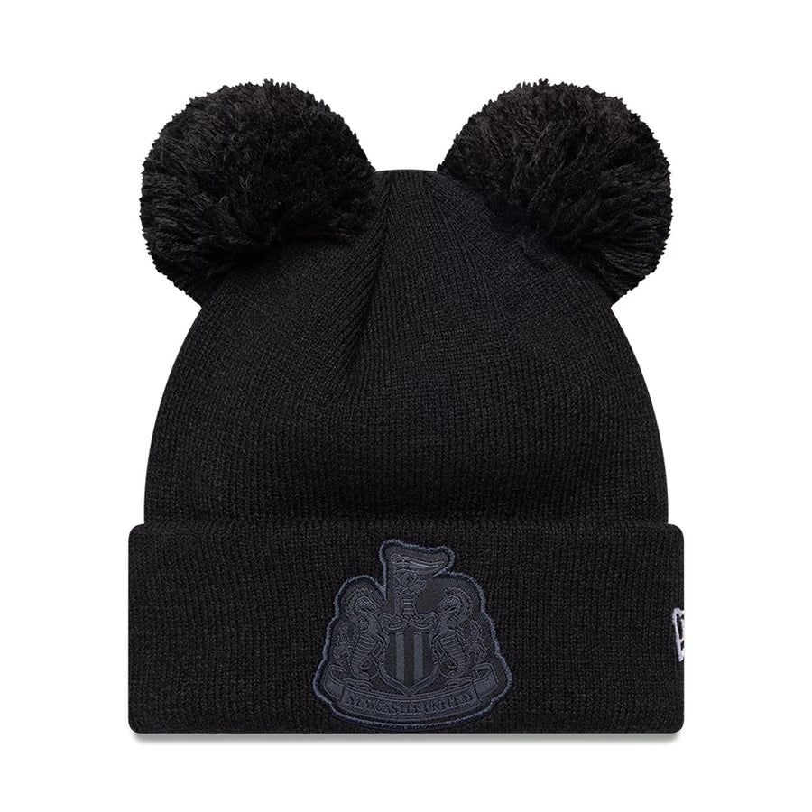 This is a Newcastle United FC Youth Tonal Black Double Pom knit Beanie Hat 1