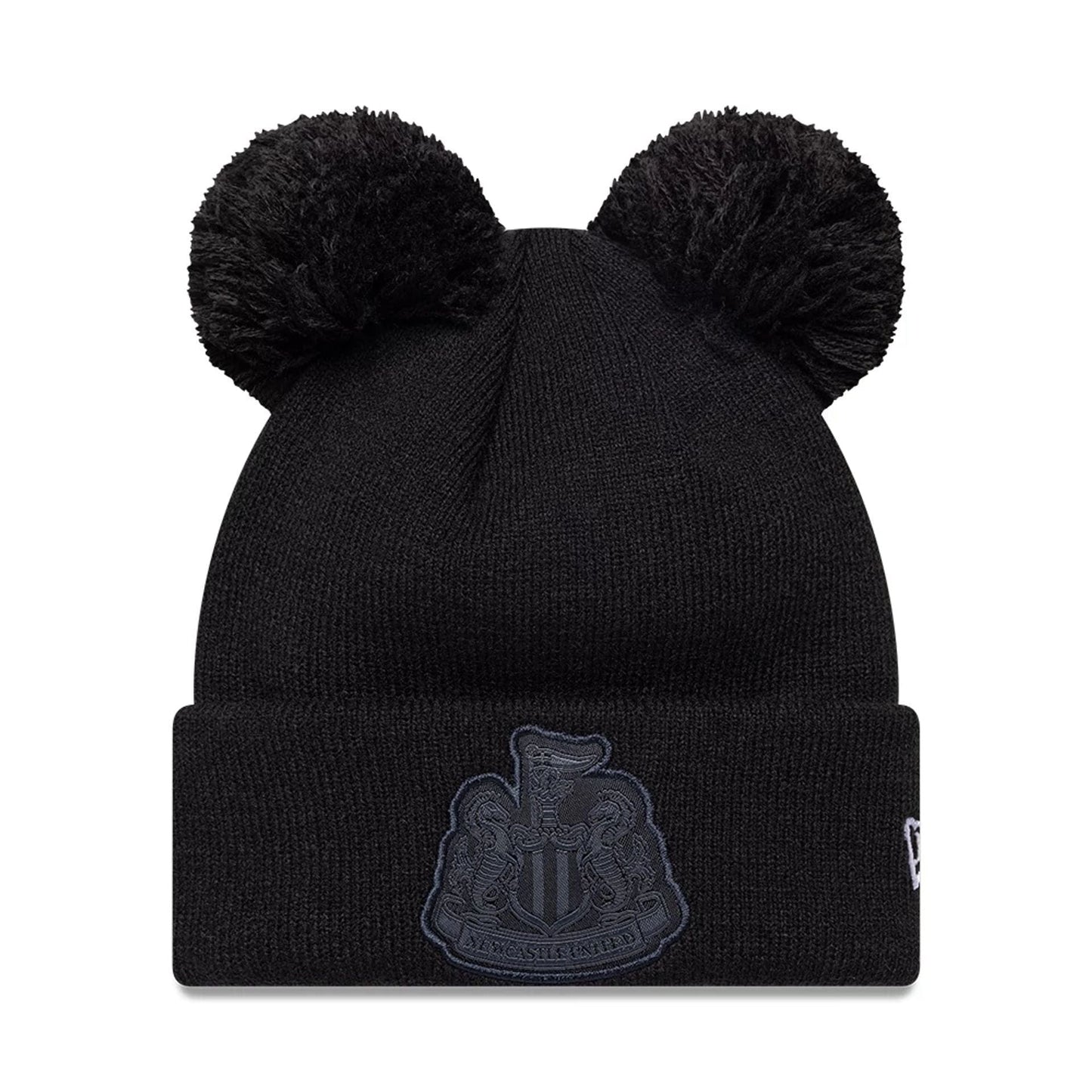 This is a Newcastle United FC Youth Tonal Black Double Pom knit Beanie Hat 1