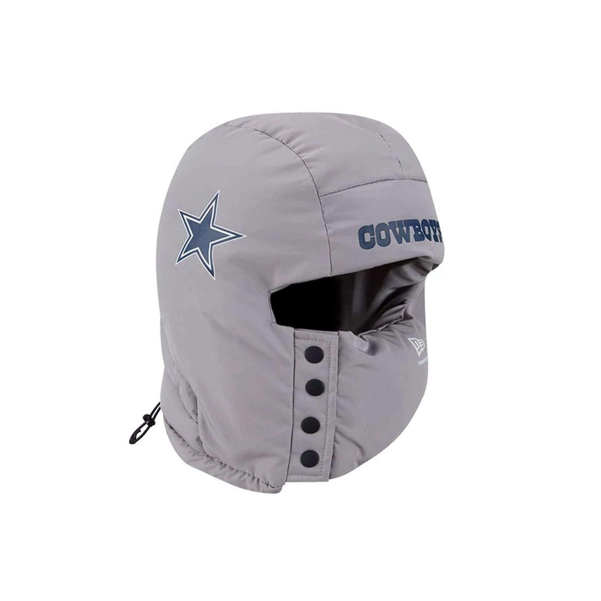 Pictured is this NFL Puffer Helmet Dallas Cowboys Trapper hat in Grey. 3