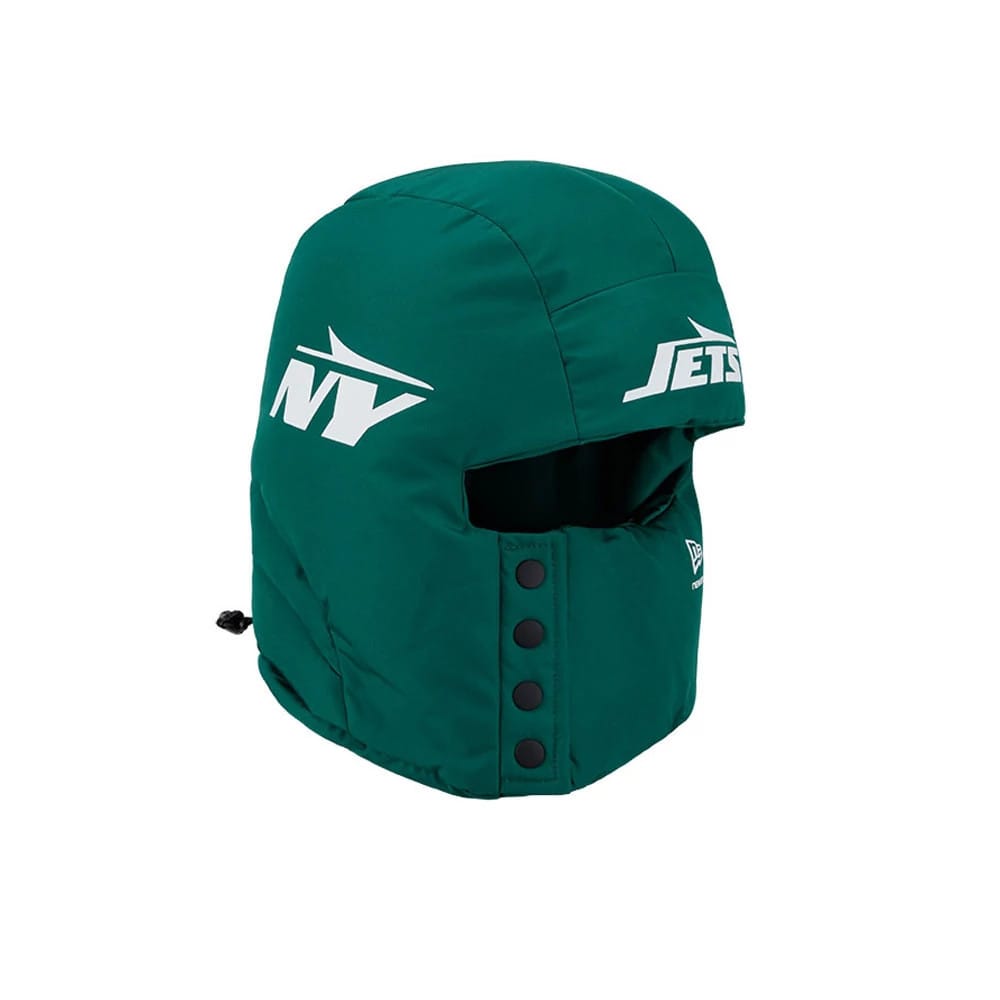 Pictured is this NFL Puffer Helmet New York Jets Trapper hat in green. 3