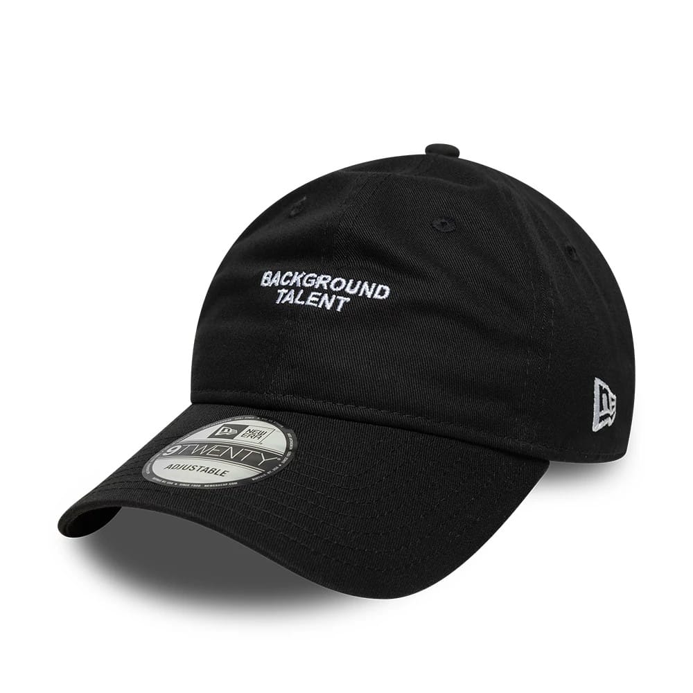 This is a  New Era Slogan Background Talent Black 9TWENTY Adjustable Cap 1