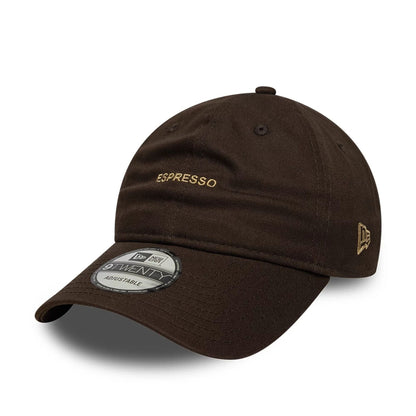 This is a  New Era Slogan Espresso Dark Brown 9TWENTY Adjustable Cap 1