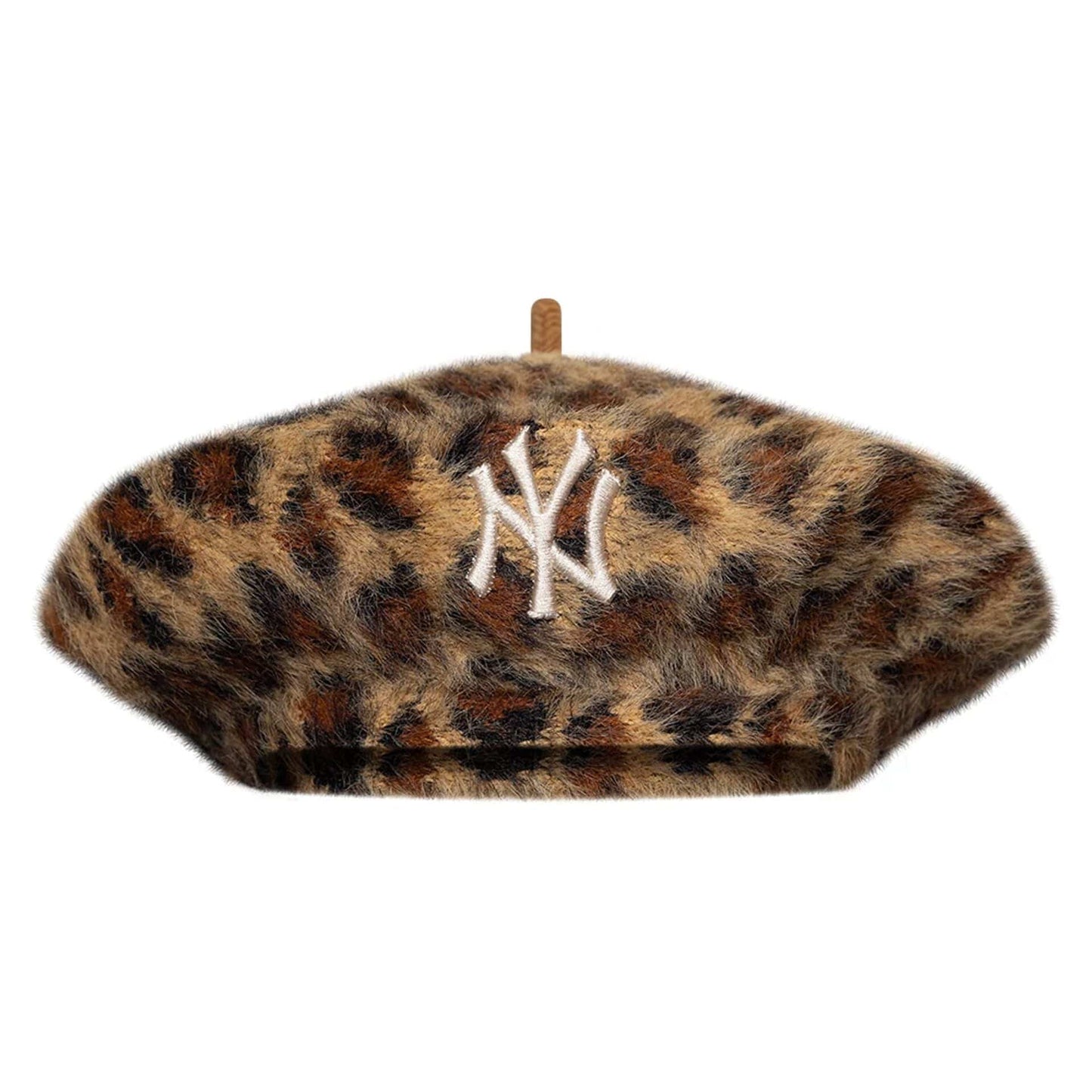 This is a New York Yankees Womens MLB Fuzzy Leopard Light Beige Beret  2
