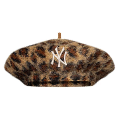 This is a New York Yankees Womens MLB Fuzzy Leopard Light Beige Beret  2