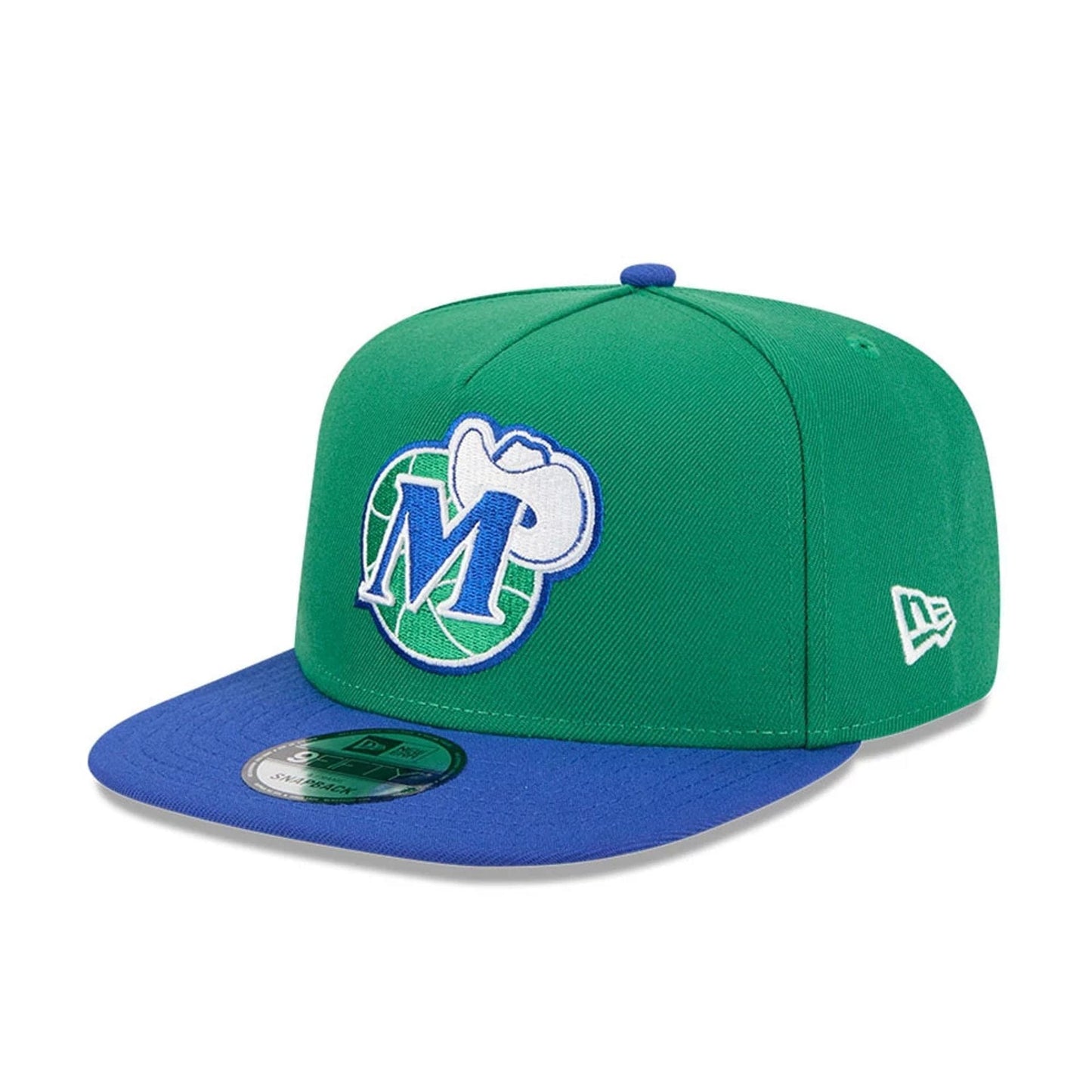 Pictured is this NBA Classic Dallas Mavericks 9FIFTY A-Frame Snapback Adjustable cap in green. 5